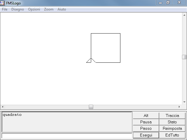 Schermata di FMSLogo dopo avere eseguito la procedura "quadrato"